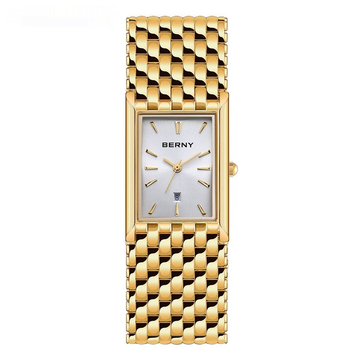 Ultra-thin Gold Quartz Watch Rectangular Stainless Steel Band Waterproof Couple Watch