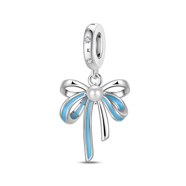 Blue Oil-drip Plated Silver Bow Bracelet And Necklace With Beads