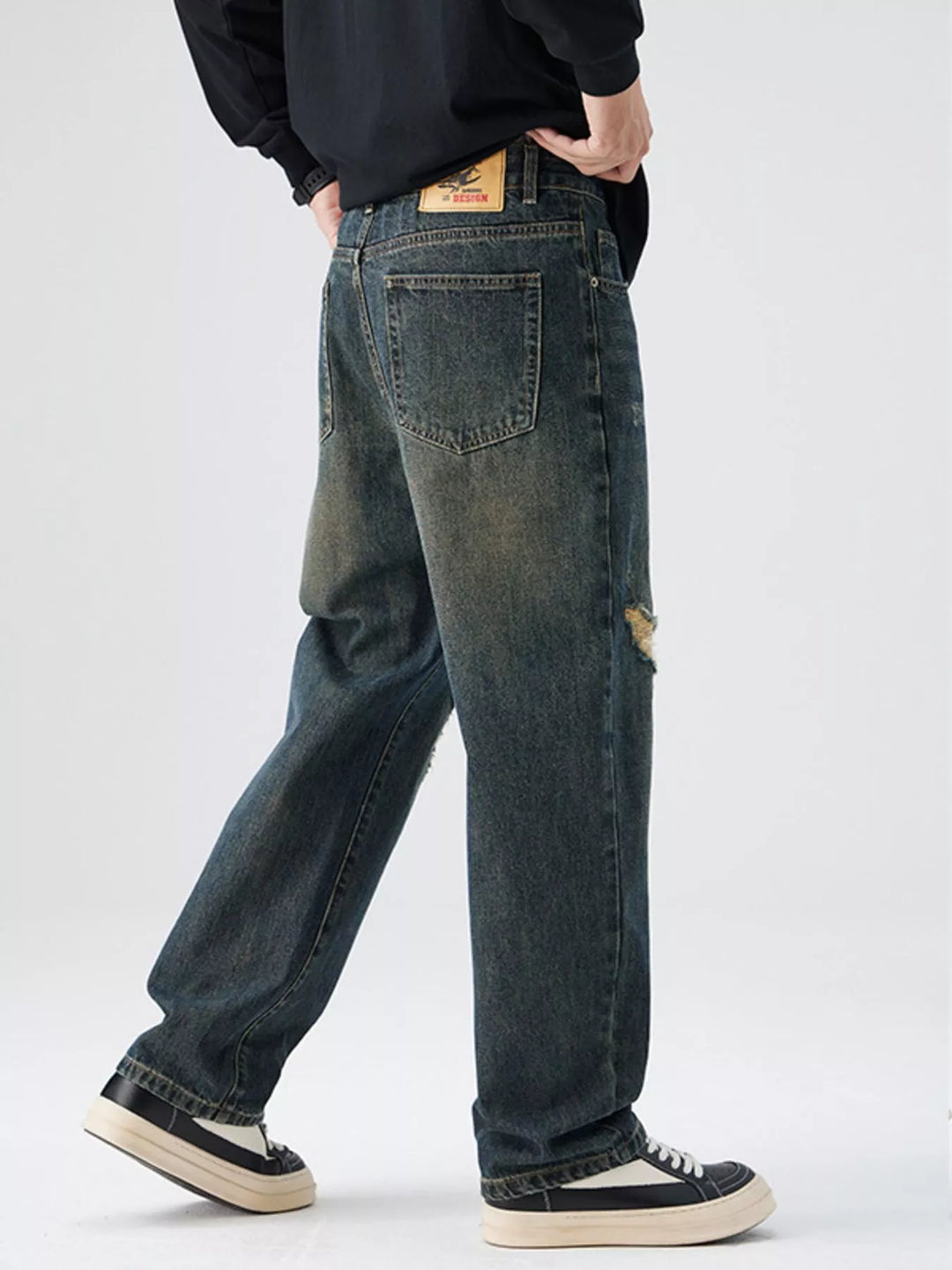 Men's Distressed Wide Leg Jeans