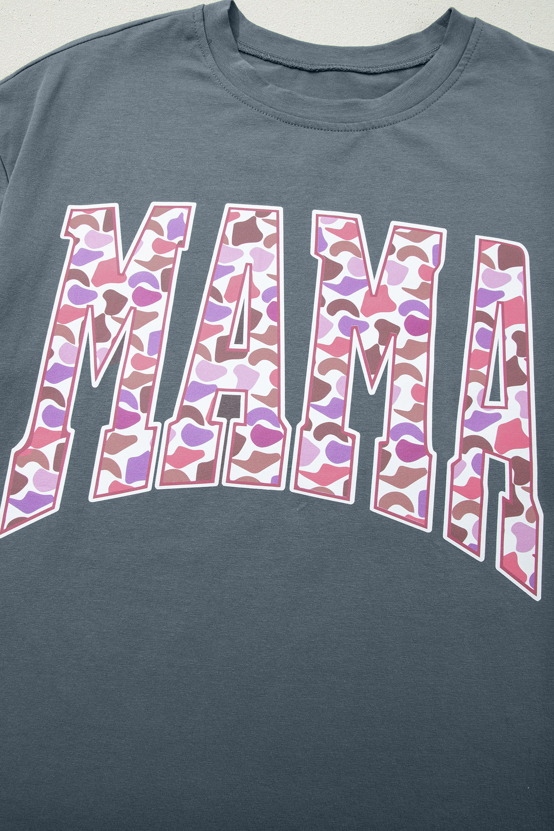 Medium Grey MAMA Letter Graphic Tee Camouflage Print Loose Pant Set