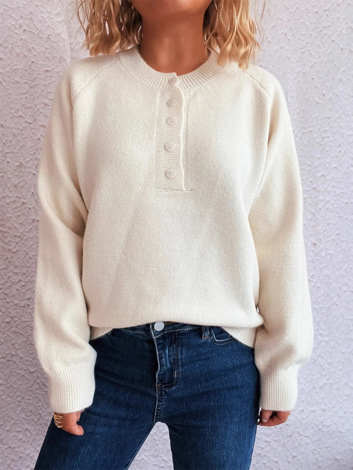 Button-Front Long Sleeve Sweater