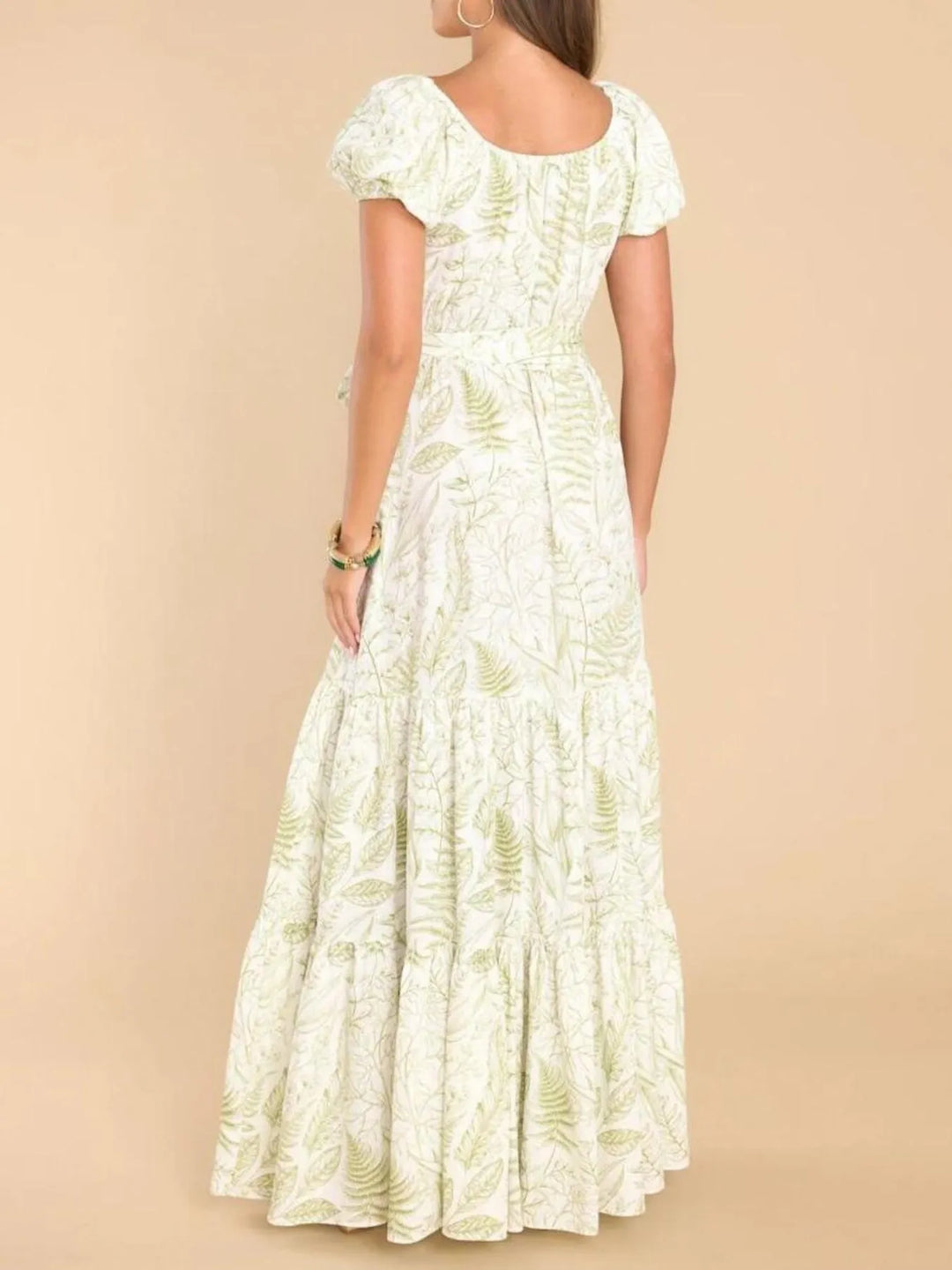 Printed Puff Sleeve Maxi Dress