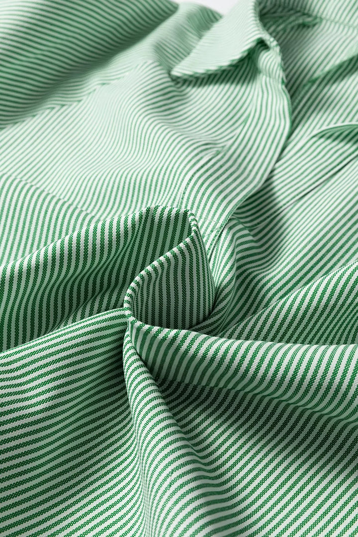 Striped Print Collared Split Neck Half Sleeve Blouse