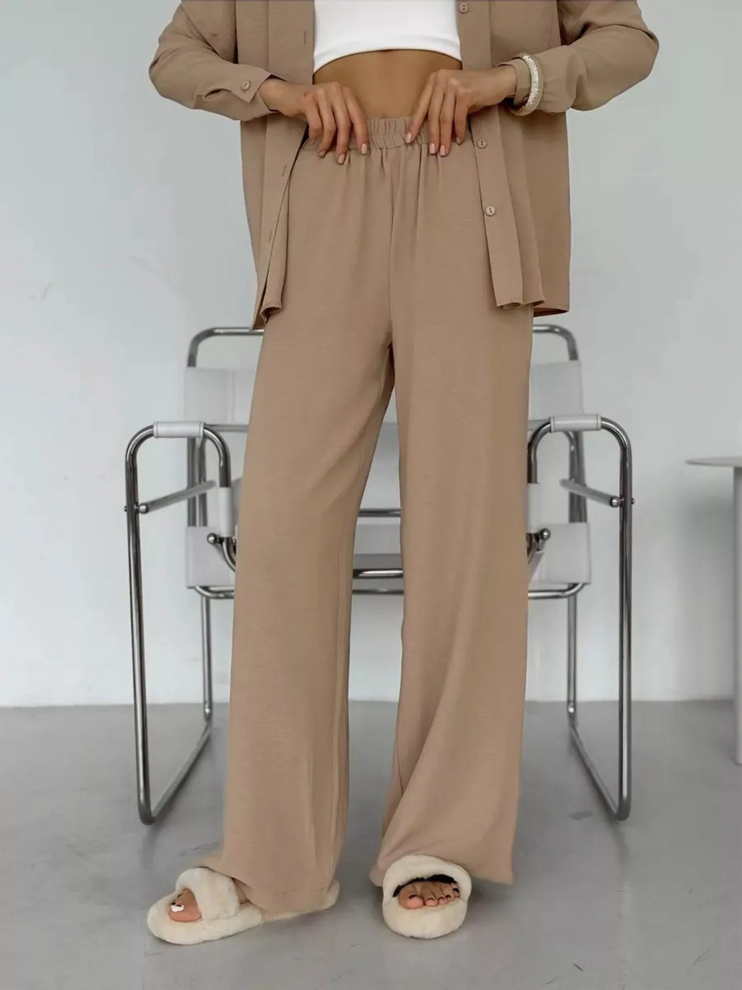 Relaxed Fit Shirt and Wide Leg Pants Set