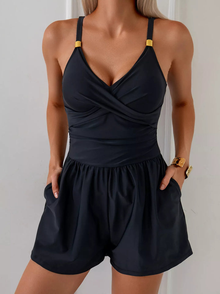 V-Neck Spaghetti Strap One-Piece Swimsuit
