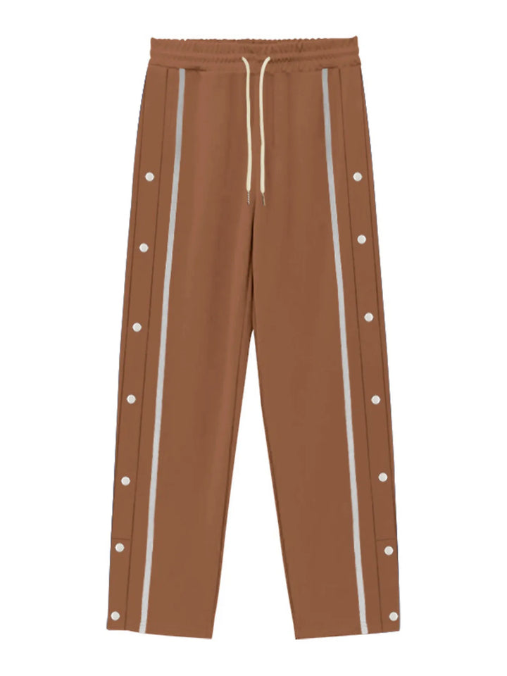 Men's Full Size Snap-Button Pants with Side Stripe Detail Plus Size