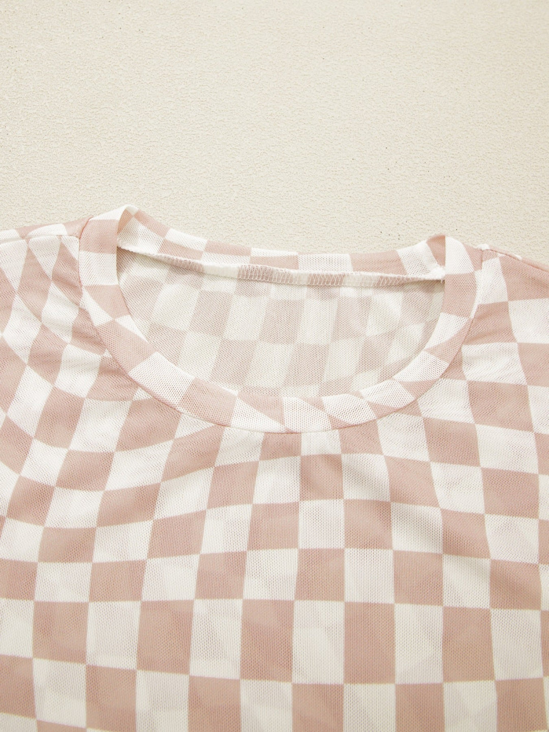 heckered Print Crew Neck Mesh T Shirt