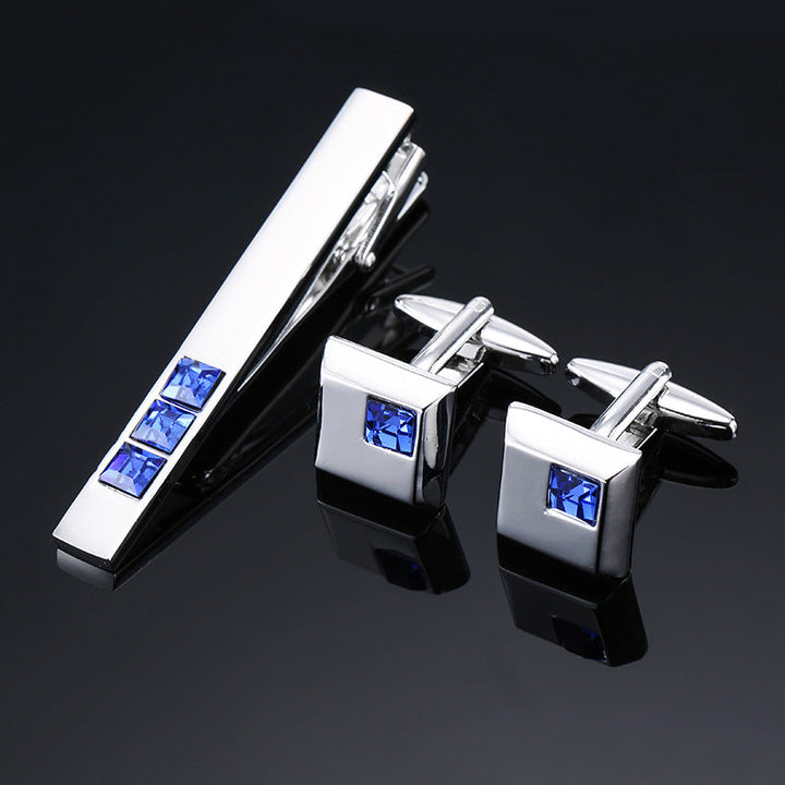 Gold And Silver Black Crystal Rose Enamel Pattern Batch Flower Tie Clip Cuff Buckle Set