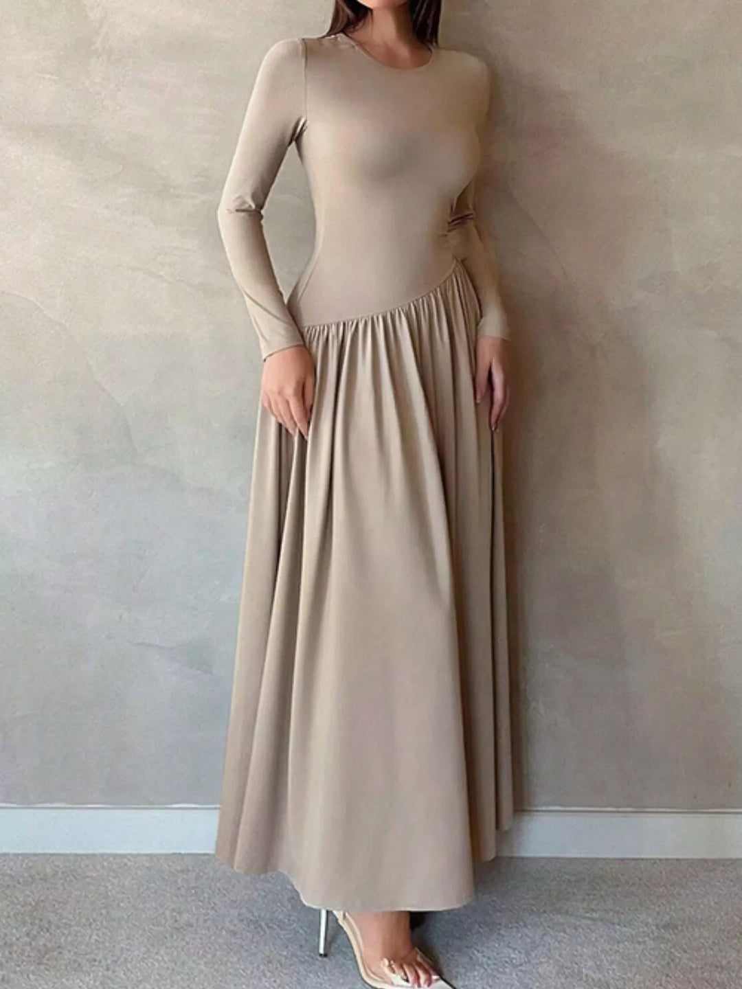 Long Sleeve Ruched A-Line Maxi Dress