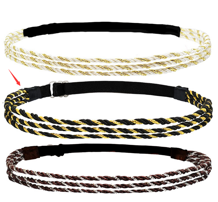 Adjustable Elastic Woven Headband Three Strands Twisted Gold Silver