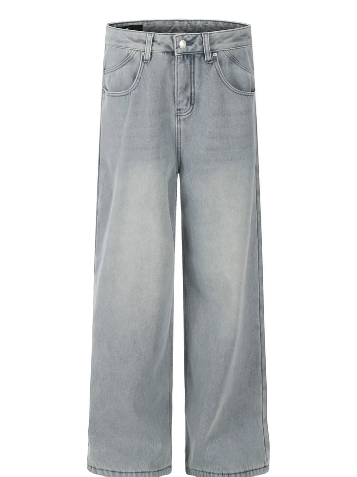 Men's Washed Wide Leg Relaxed Fit Denim Jeans