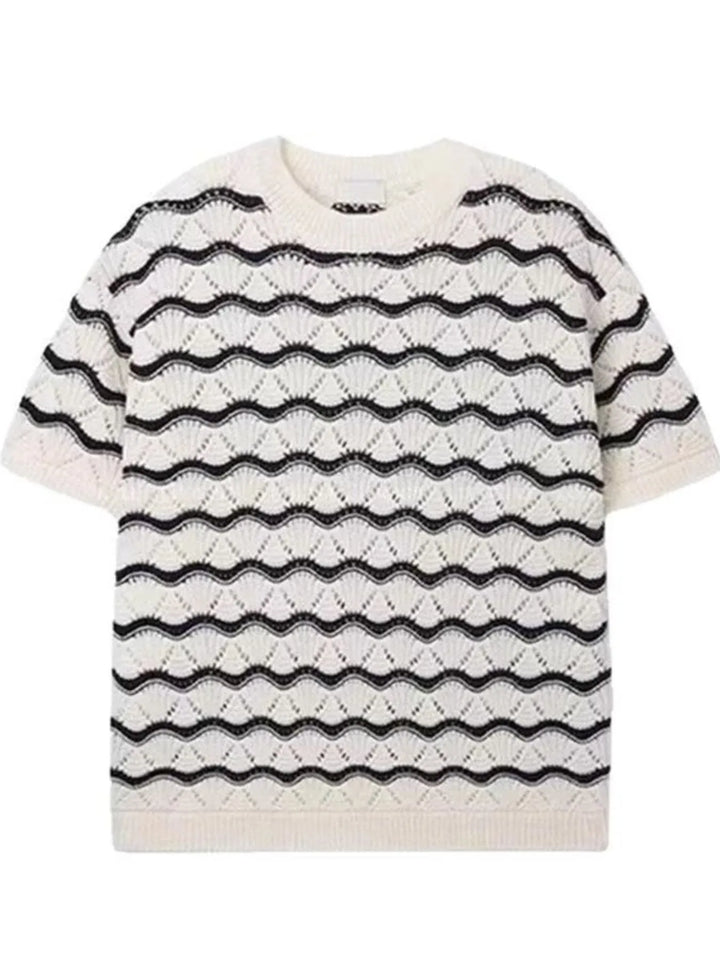 Men's Plus Size Wavy Stripe Contrast Knit Top