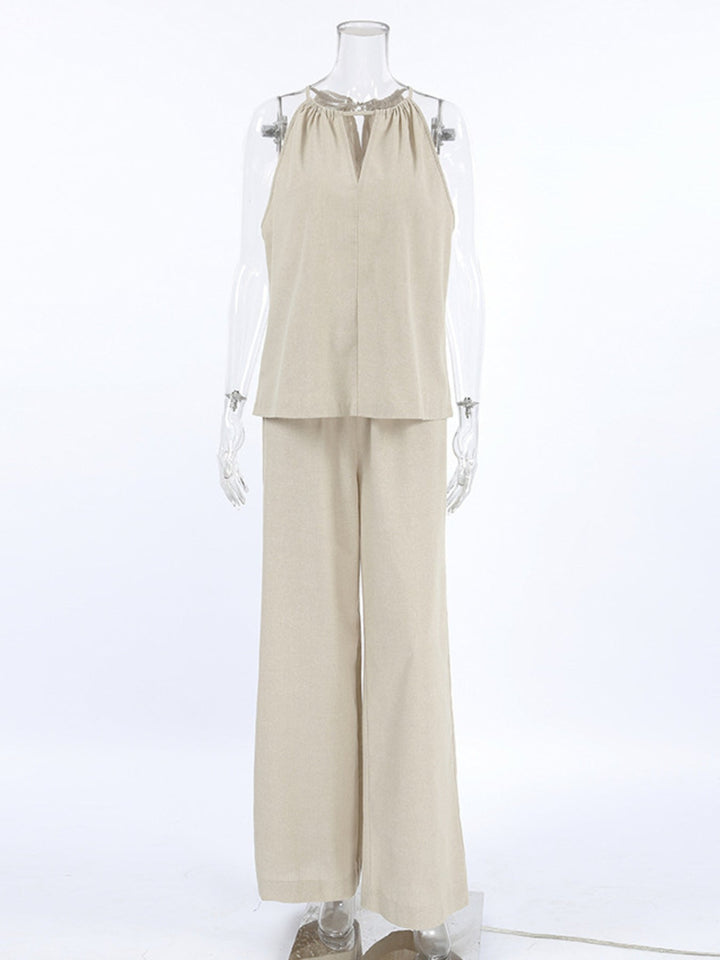 Cutout Tank and Wide Leg Pants Set
