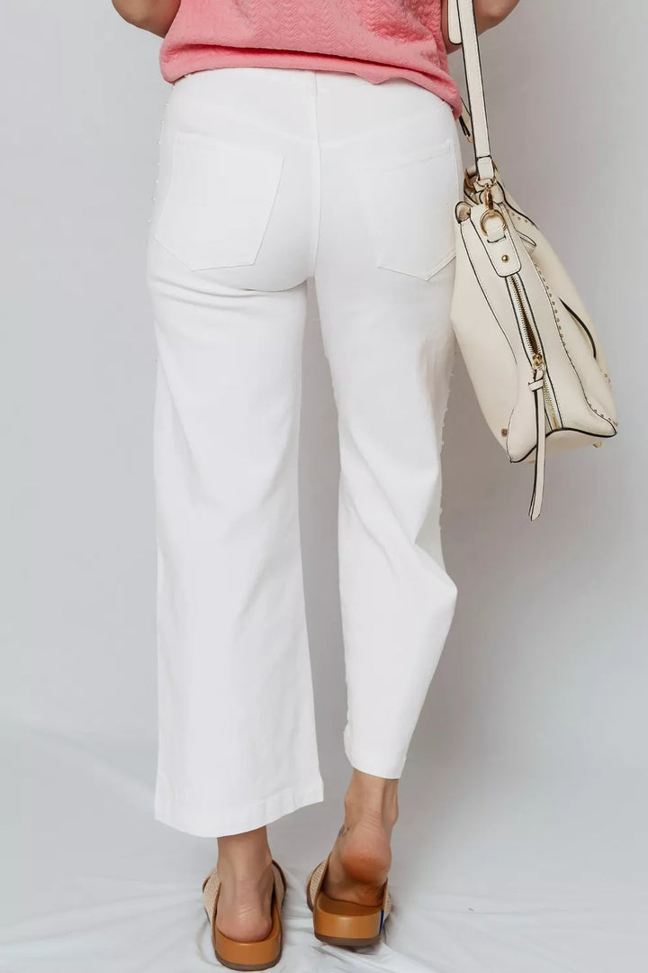 Pearl Embellished Side Seam Ankle-length Shift Jeans
