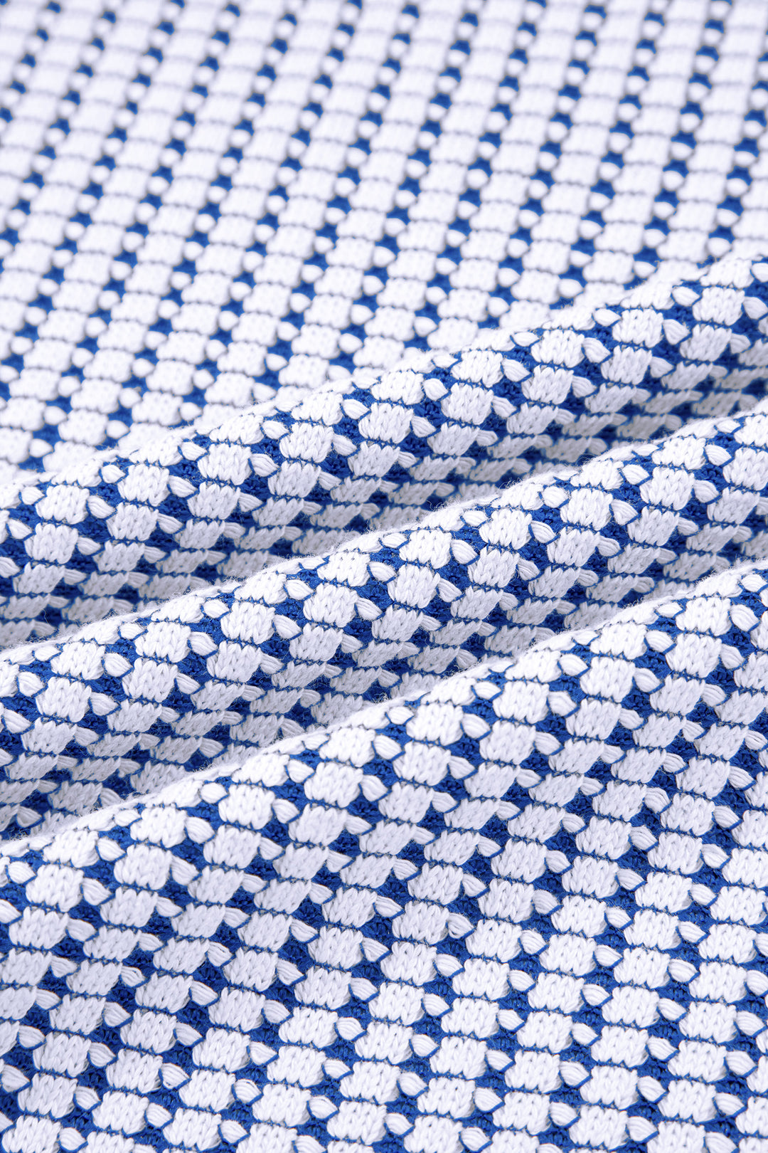 Dark Blue Waffle Knit Exposed Stitching Casual Top with Side Slits