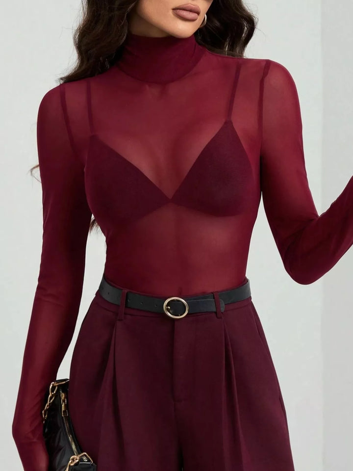 Sheer Mesh Turtleneck Top