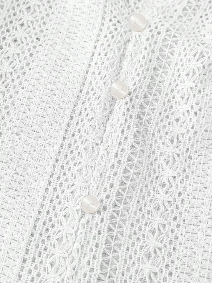 Lace Notched Long Sleeve Shirt