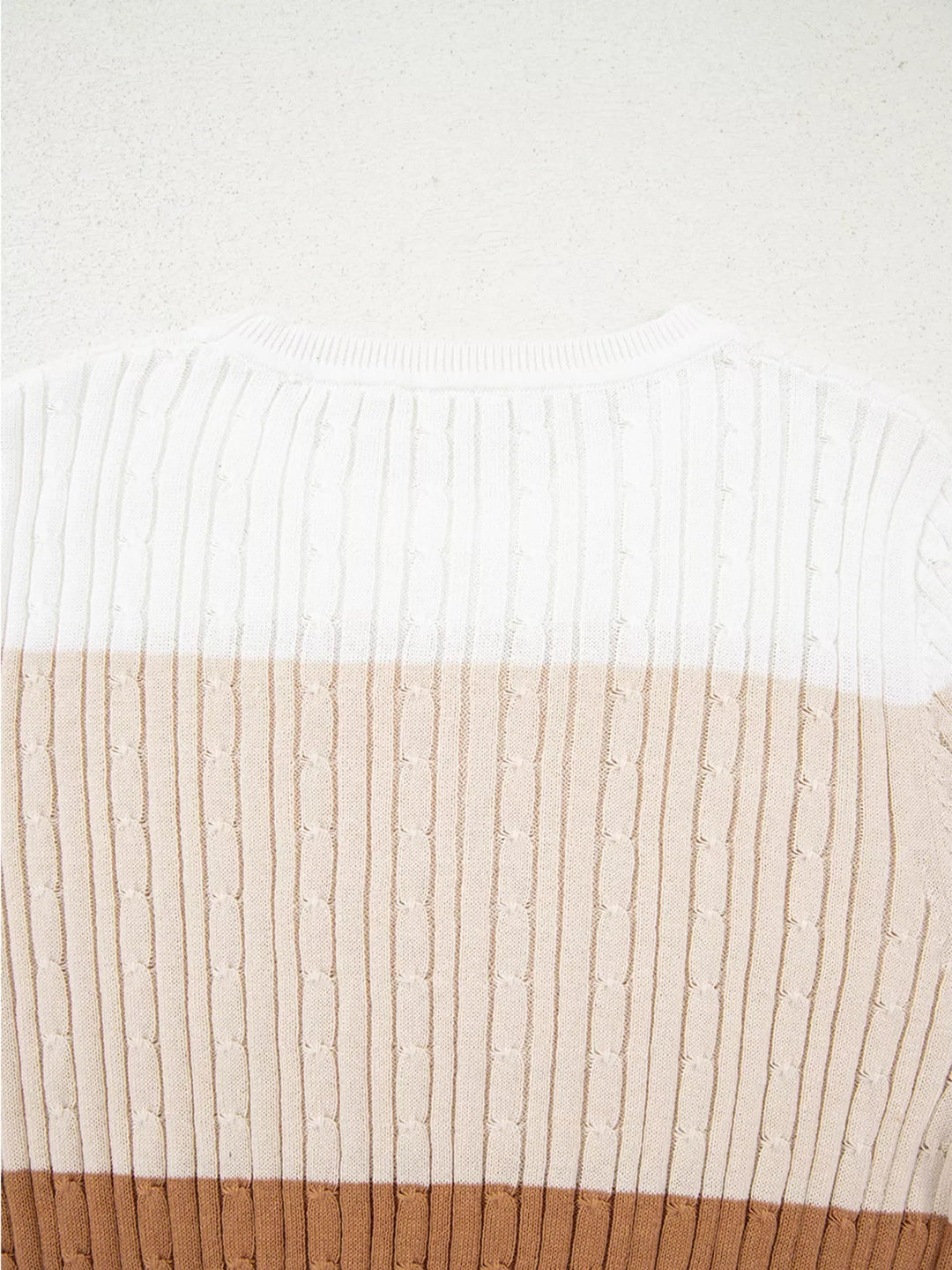 Colorblock Cable Knit Round Neck Sweater