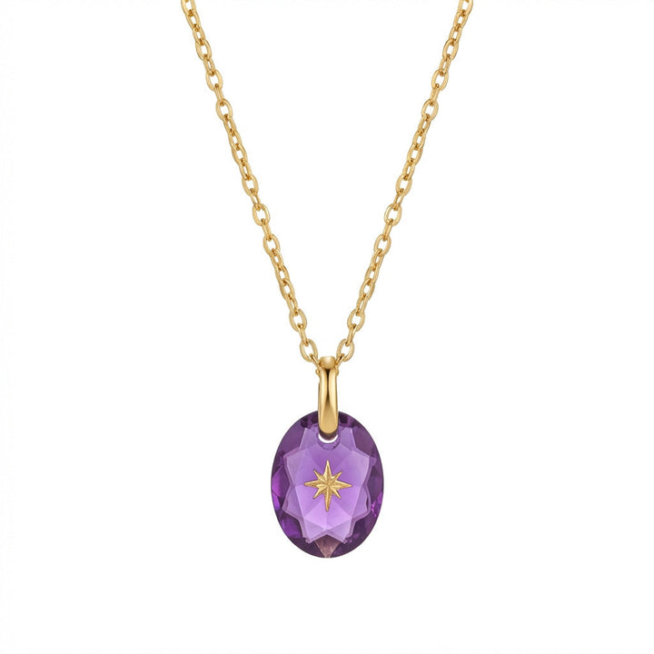 Vintage-style Natural Stone Twelve Zodiac Birthstone Star Pendant Titanium Steel Necklace