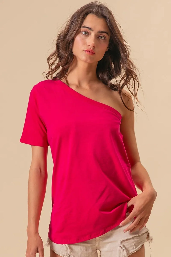 BiBi Cotton Span Knit One Shoulder Top