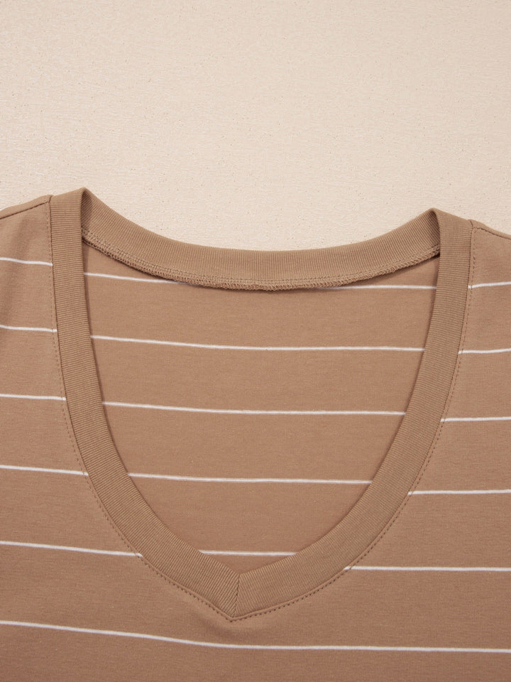 Stripe Short Sleeve Side Slit Maxi T Shirt Dress