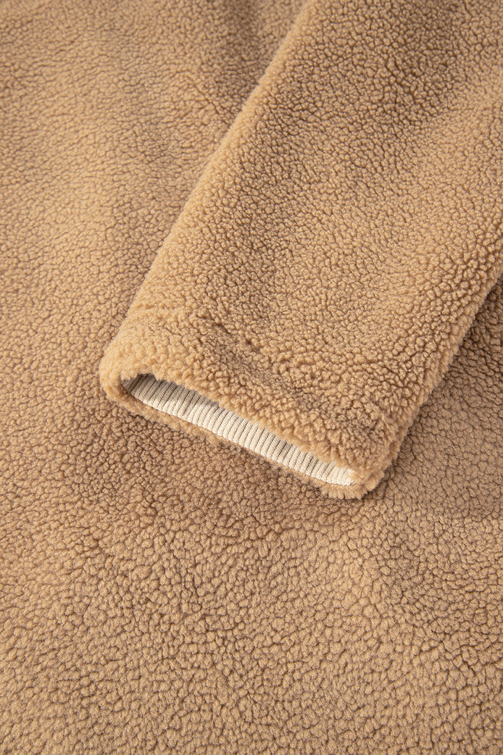 Light French Beige Puffy Plush Corduroy Edge Patchwork Jacket with Big Pockets