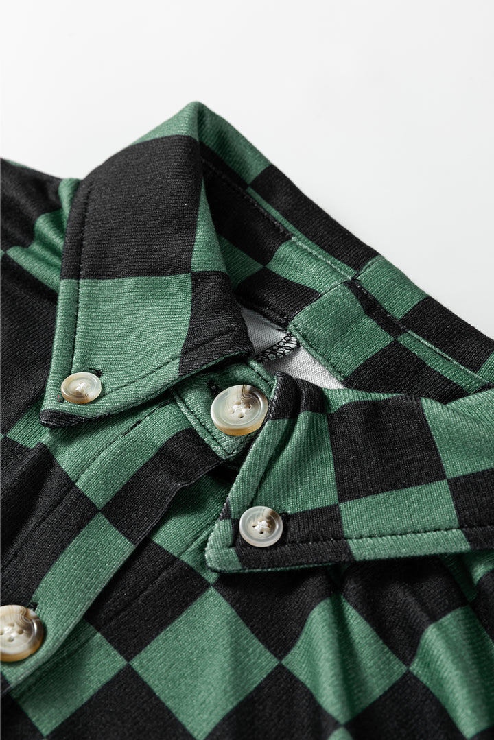 Green Checkerboard Flap Pocket Button Front Shacket