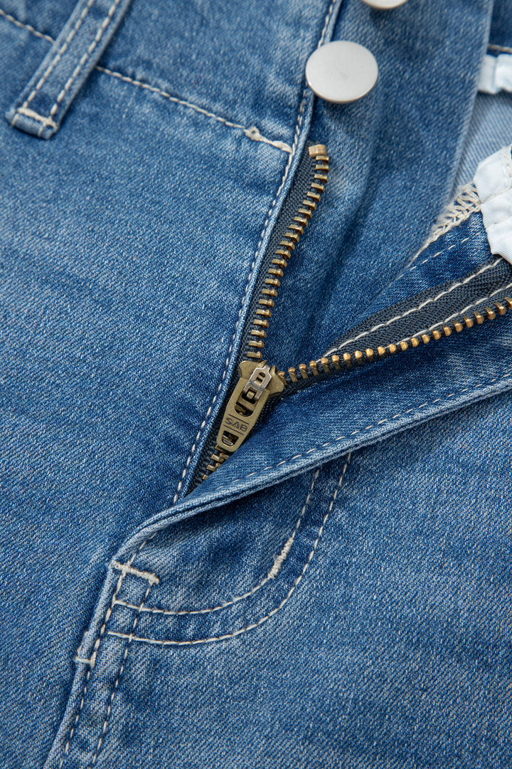Sky Blue Medium Wash Cuffed Barrel Jeans