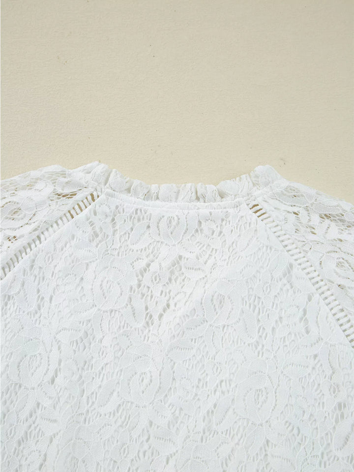 Tie Neck Lace Ruffle Detail Long Sleeve Blouse