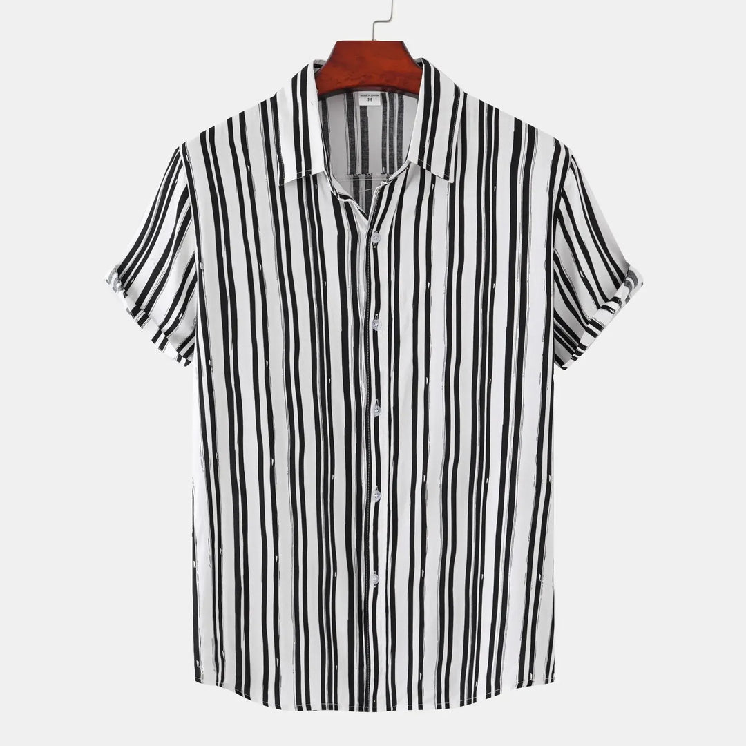 Men's Plus Size Striped Short Sleeve Button-Down Shirt