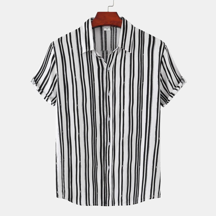 Men's Plus Size Striped Short Sleeve Button-Down Shirt