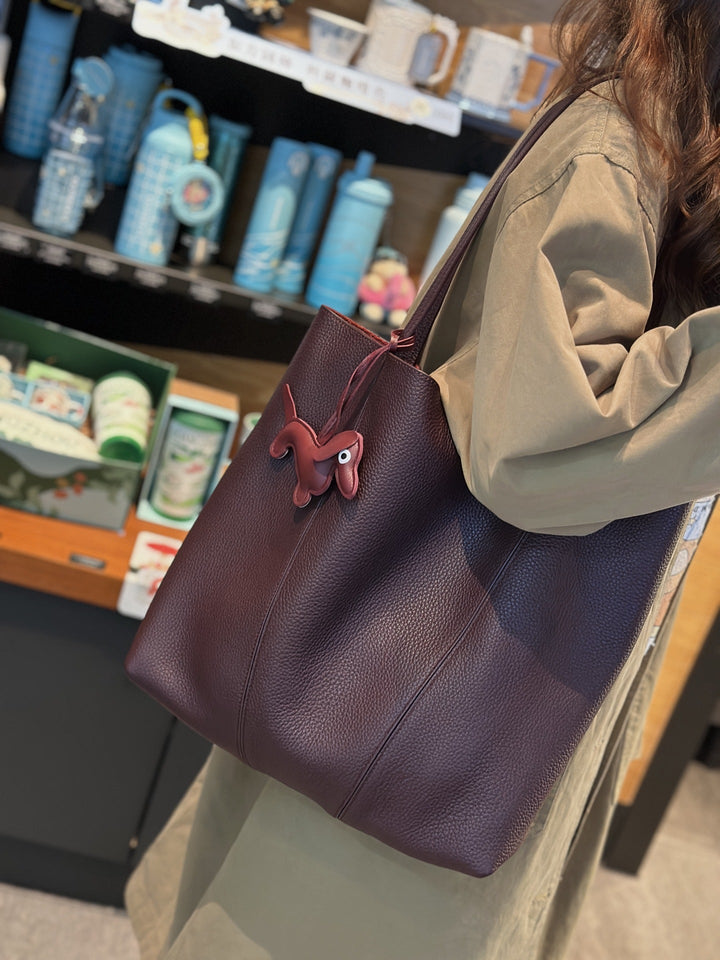 Top-grain Leather Tote Bag, High-end Feel, Large Capacity, Perfect For Commuting And Shopping, Casual And Minimalistic, Versatile Genuine Leather Mother-and-child Bag For Women