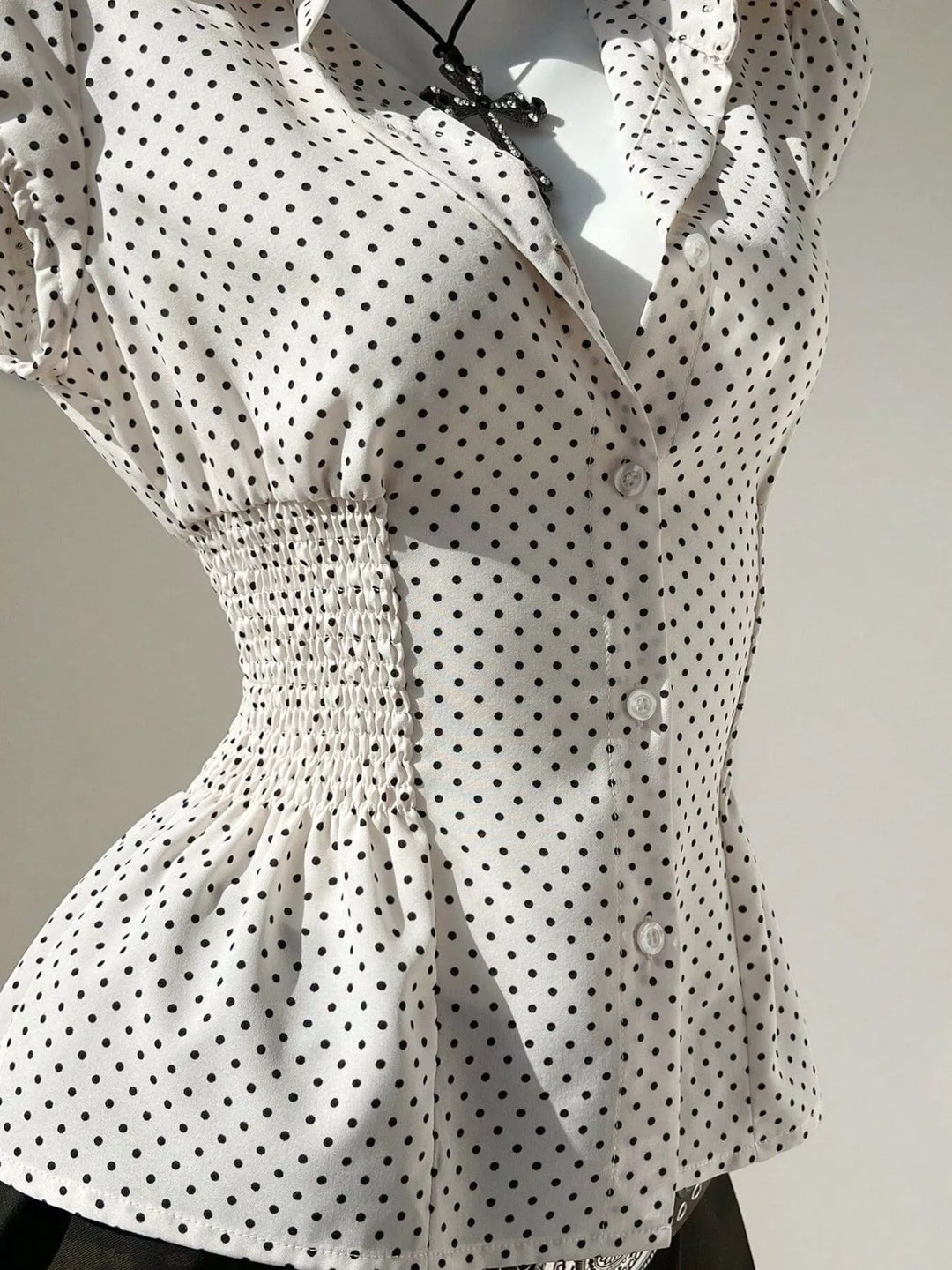 Polka Dot Cap Sleeve Blouse
