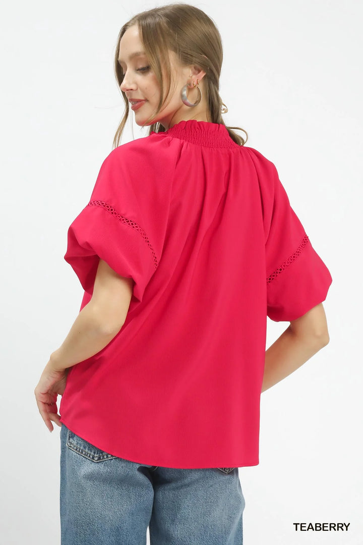 Umgee Lace Trim Peasant Top