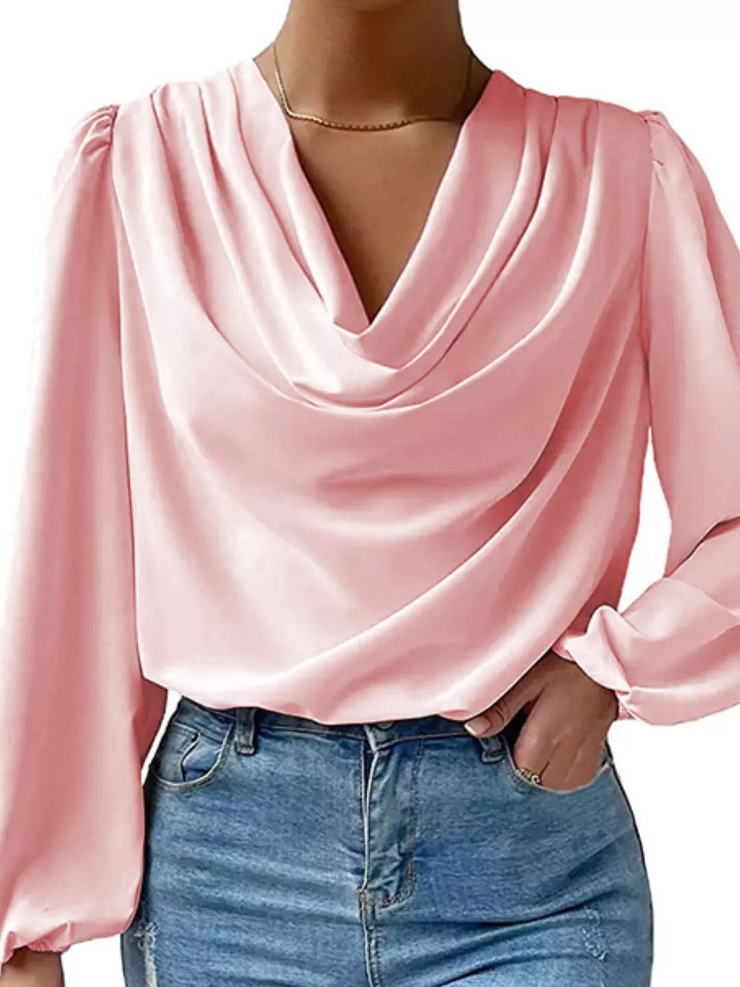 Full Size Cowl Neck Balloon Sleeve Blouse Plus Size