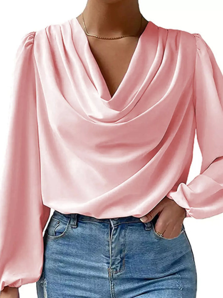 Full Size Cowl Neck Balloon Sleeve Blouse Plus Size