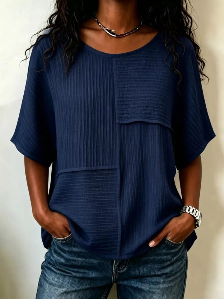 Full Size Texture Round Neck Half Sleeve Blouse Plus Size