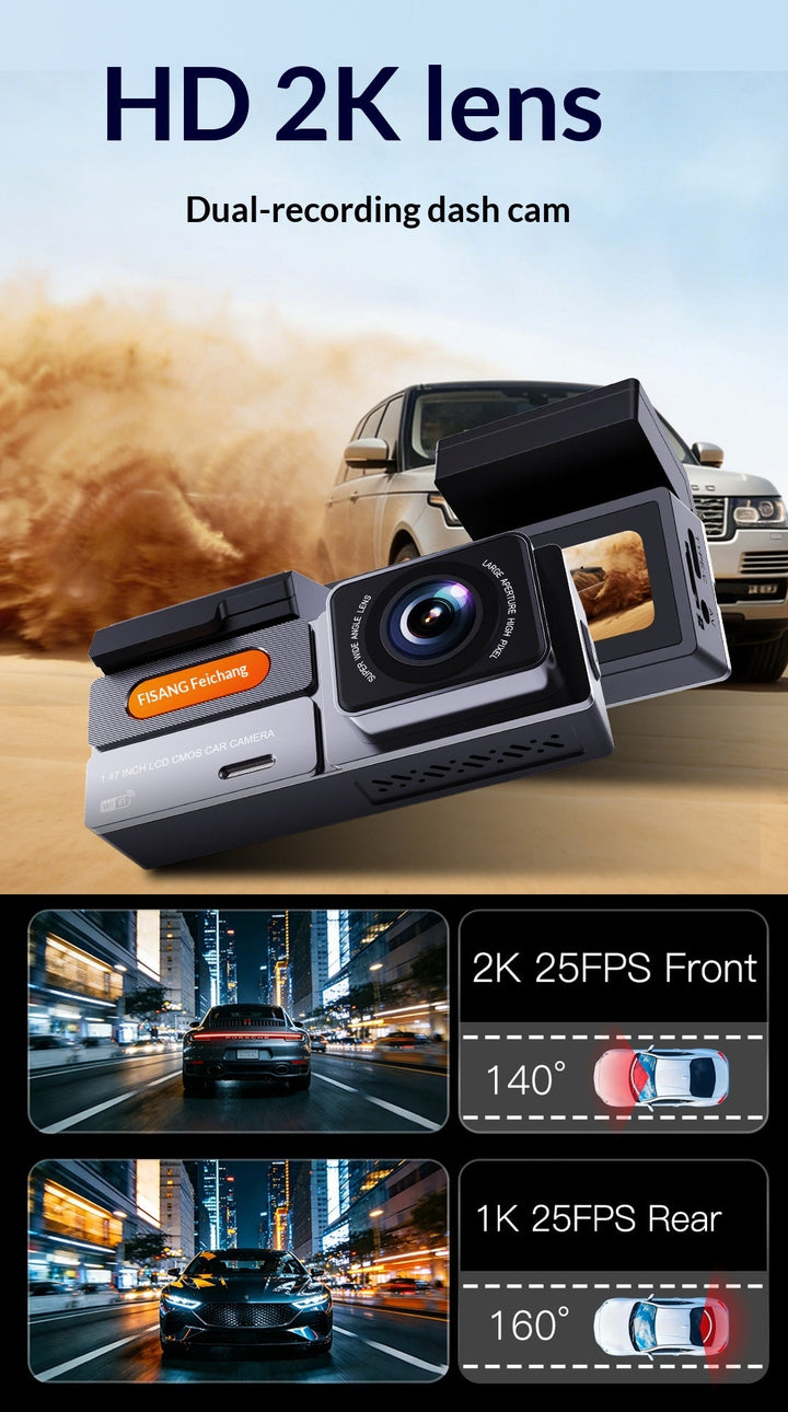 2K Dual Lens Front And Rear Dash Cam, High Definition Car DVR Recorder
