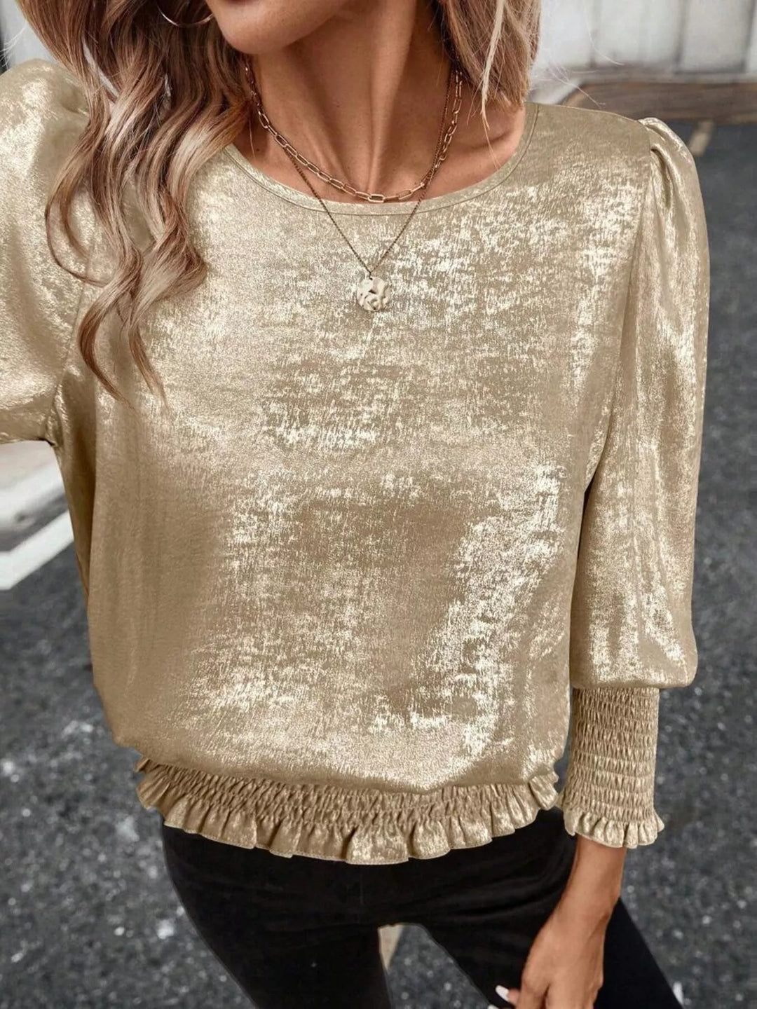 Smocked Round Neck Blouse