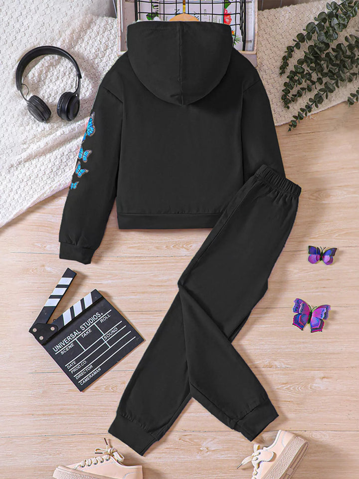 Childrens's Butterfly Print Hoodie & Pants Set