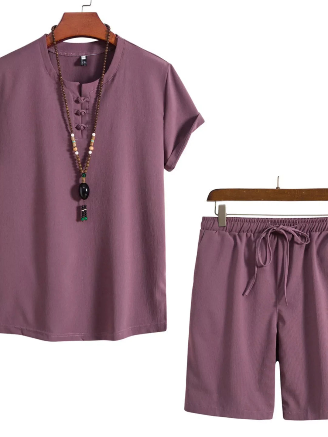 Men's Plus Size Mandarin Collar Short Sleeve Shirt and Shorts Set