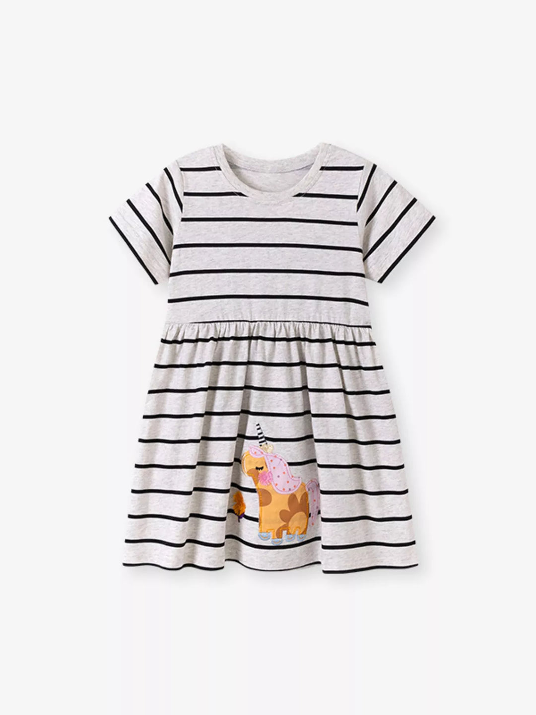 Children's Striped Unicorn Short Sleeve Casual Dress