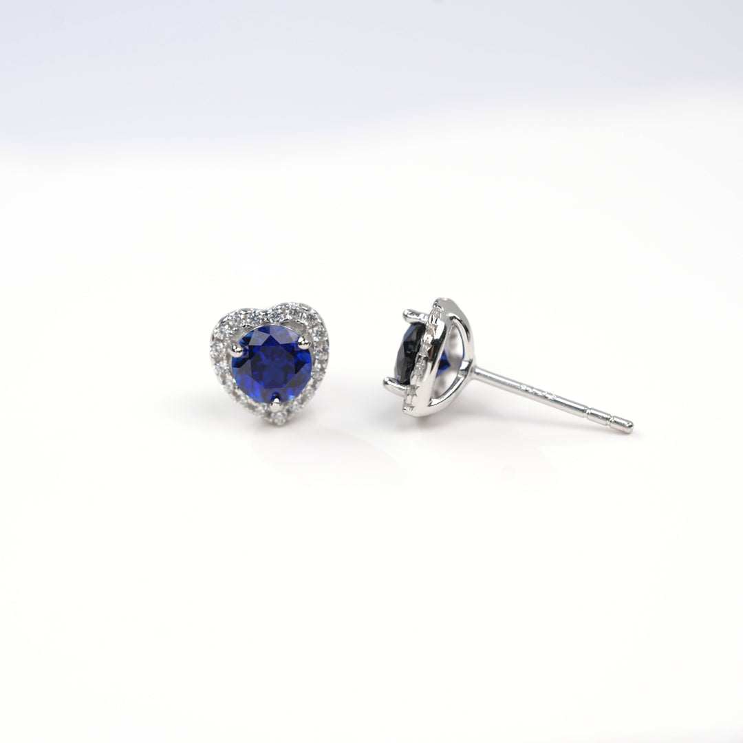 S925 Sterling Silver Heart Halo Stud Earrings, 5mm Lab-Grown Ruby Sapphire, Platinum Plated 1.5g, Women's Jewelry Gift Box