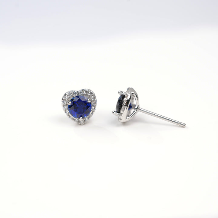 S925 Sterling Silver Heart Halo Stud Earrings, 5mm Lab-Grown Ruby Sapphire, Platinum Plated 1.5g, Women's Jewelry Gift Box