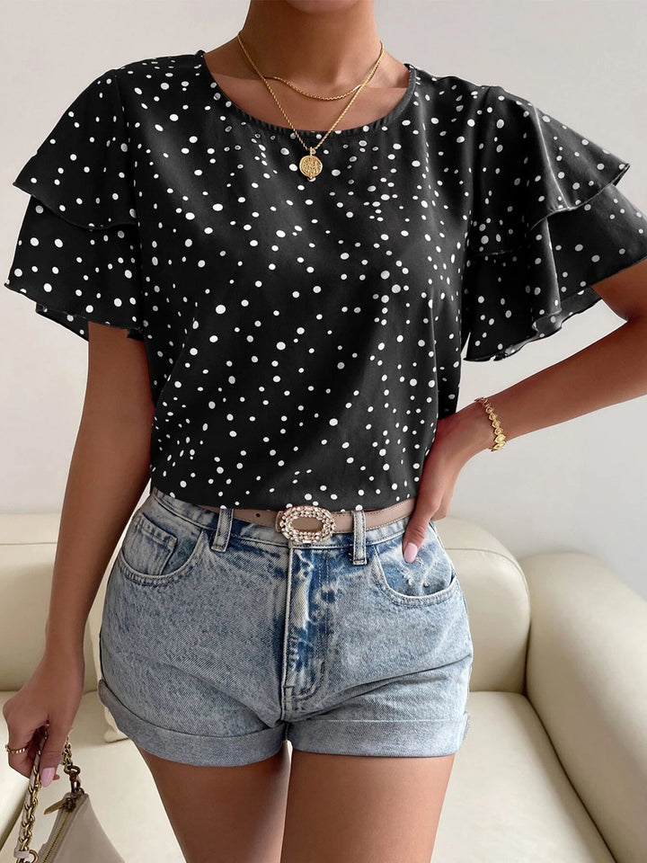 Animal Print Ruffle Sleeve Blouse