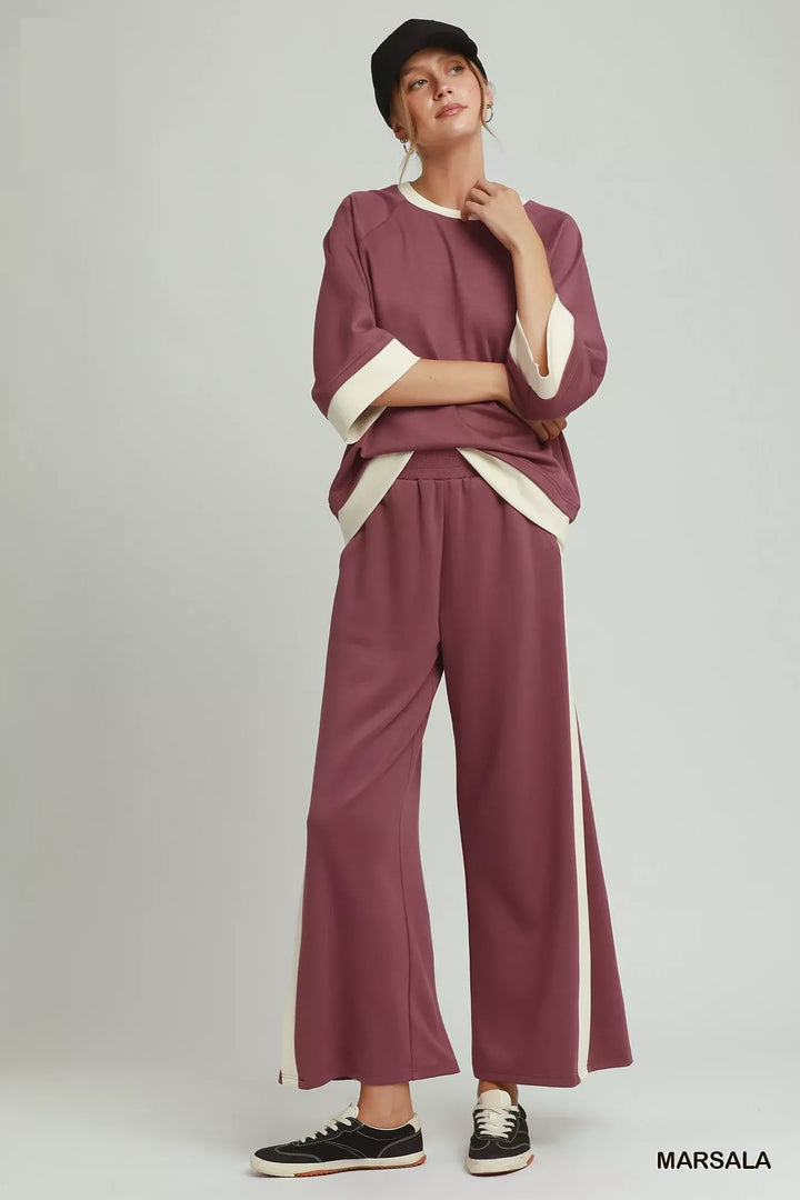 Umgee Colorblock Side Stripe Straight Pants