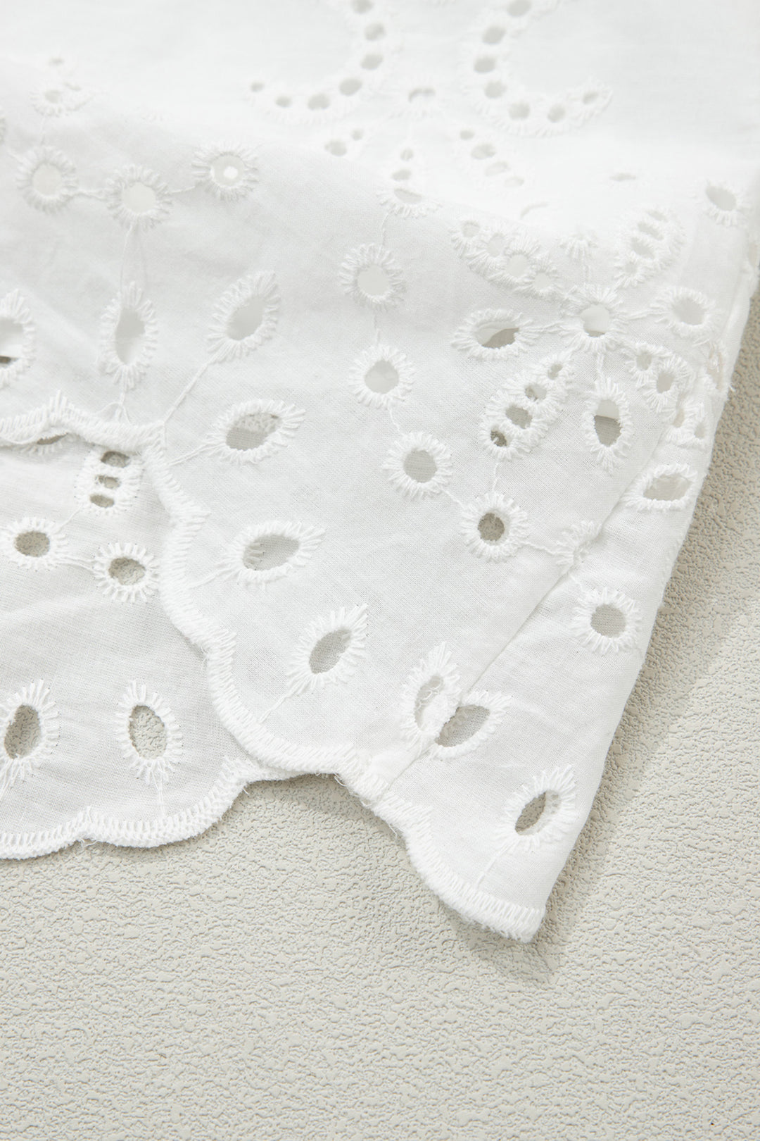 White Solid Color Eyelet Embroidered T Shirt Mini Dress
