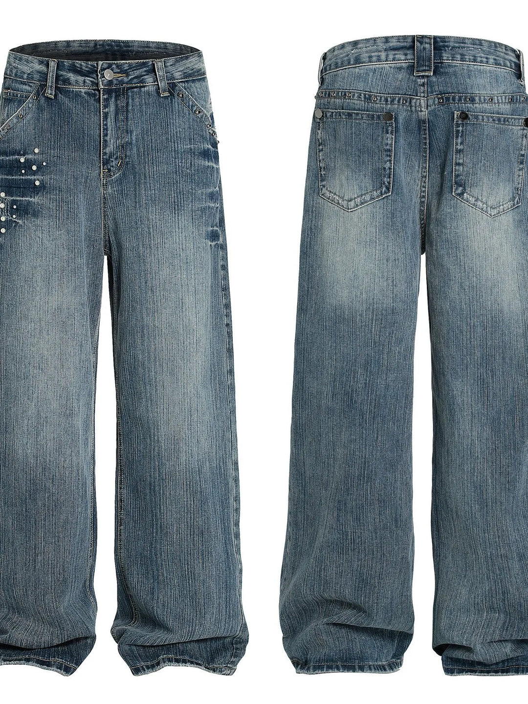 Men's Vintage Wide Leg Pearl Detail Jeans