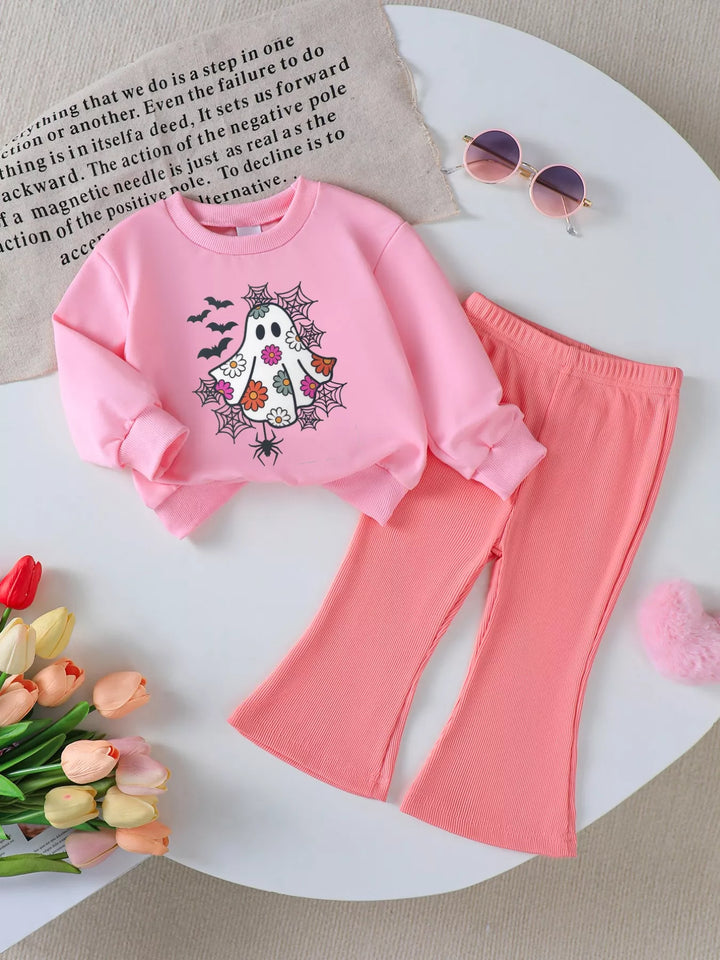 Children's Halloween Graphic Sweatshirt and Flare Pants Set