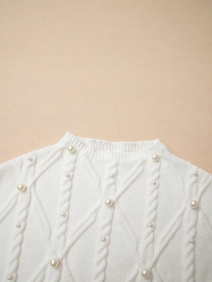 Pearled Mock Neck Textured Knit Sweater Vest